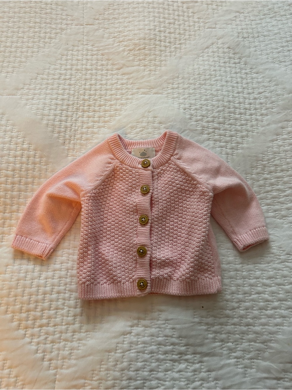 cloud island Light Pink Knit Baby Cardigan with Wooden Buttons